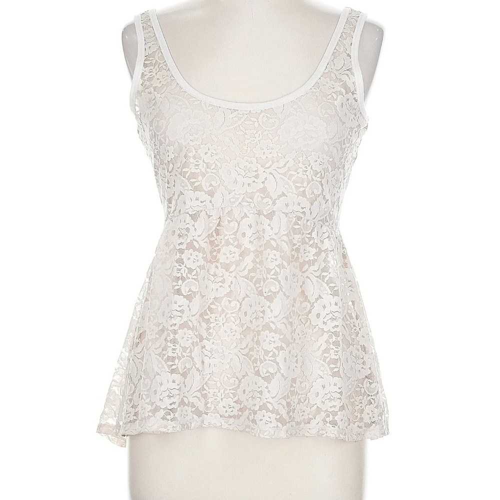 Aeropostale Sheer Lace Scoop Neck Tank Off White - Large